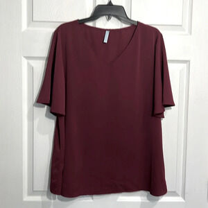 Awuliffan women’s XL v-neck short sleeve top -  Burgundy